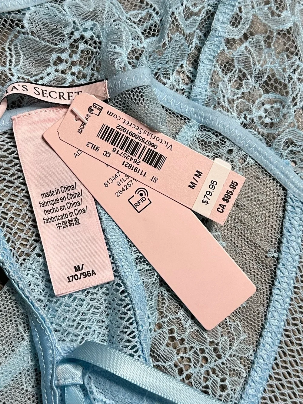 Victoria's Secret Very Sexy Lace Garter Slip And Thong Panty Set Blue Medium
